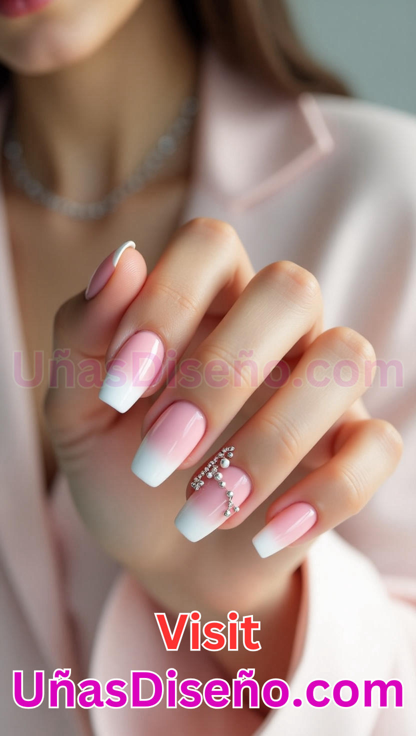 6. Unas Ombre Rosa y Blancas 3