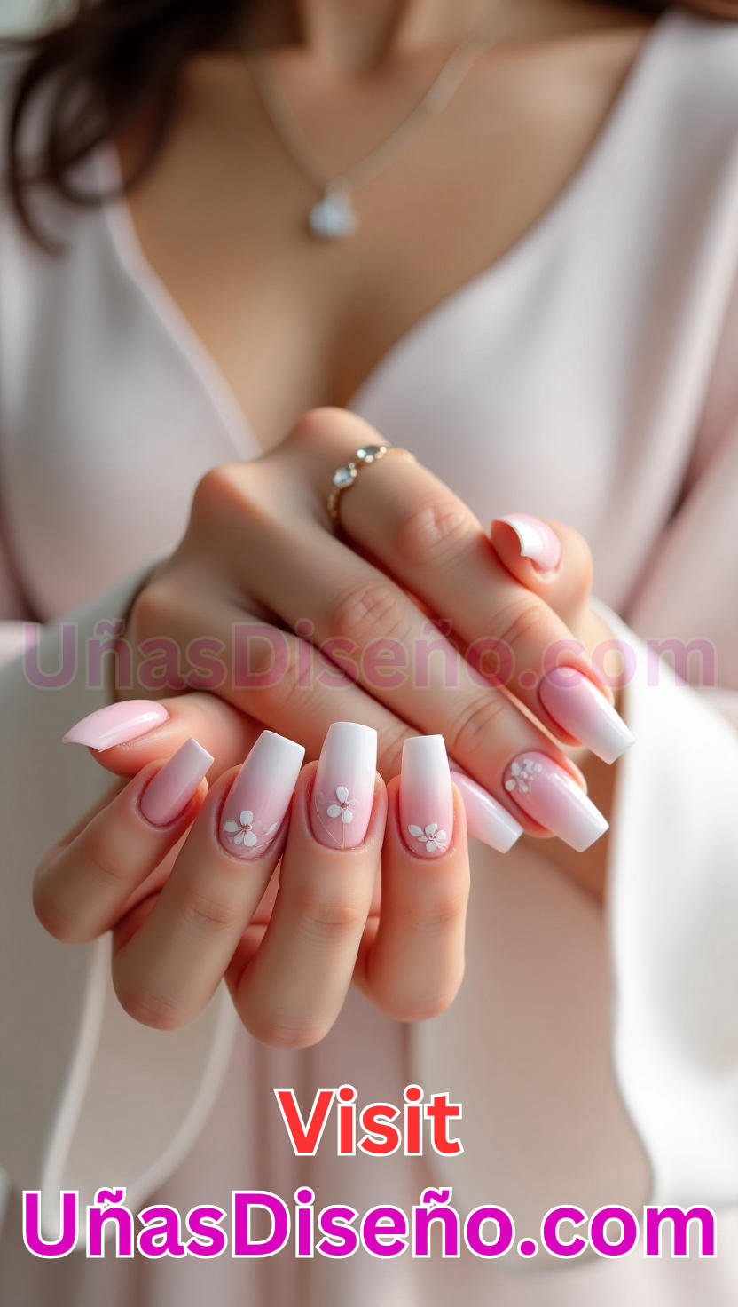 6. Unas Ombre Rosa y Blancas 4