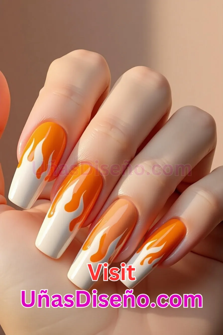 1 Uñas pintadas con llamas blancas y naranjas Los 25 Mejores Diseños de Uñas Para Principiantes 1.jpeg