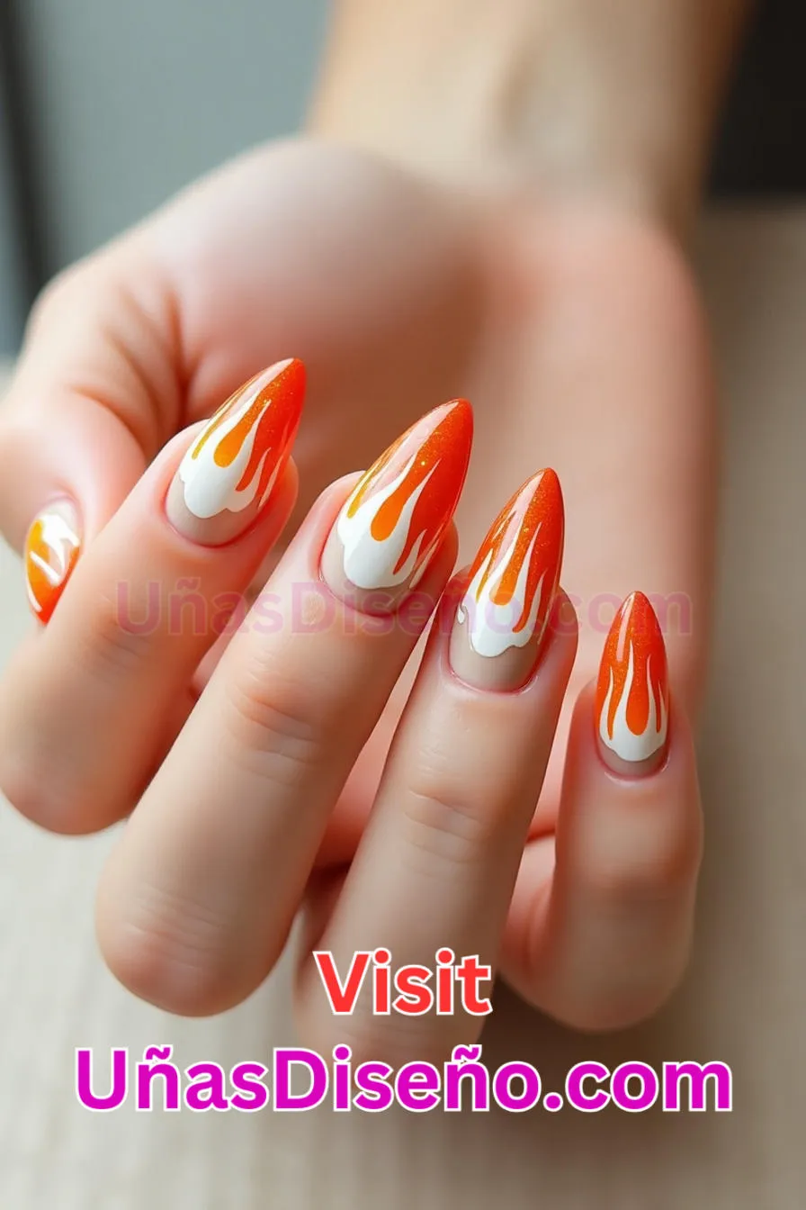 1 Uñas pintadas con llamas blancas y naranjas Los 25 Mejores Diseños de Uñas Para Principiantes 2.jpeg