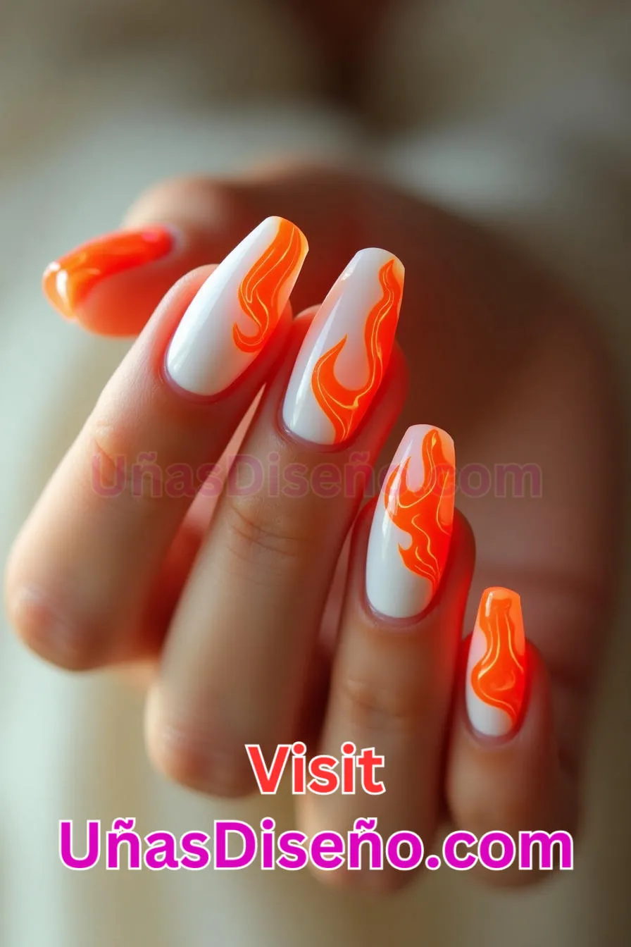 1 Uñas pintadas con llamas blancas y naranjas Los 25 Mejores Diseños de Uñas Para Principiantes 4.jpeg