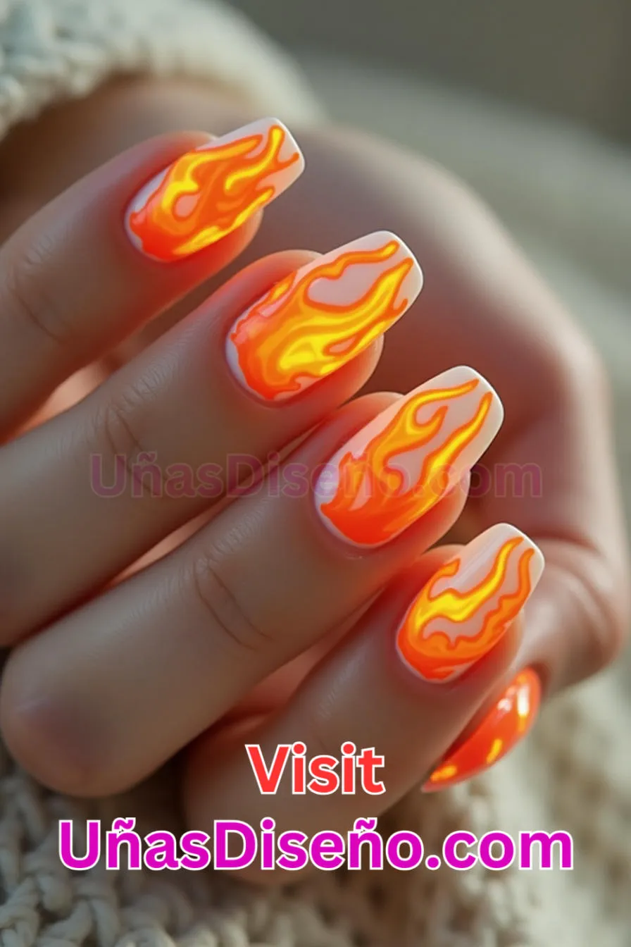 1 Uñas pintadas con llamas blancas y naranjas Los 25 Mejores Diseños de Uñas Para Principiantes 5.jpeg