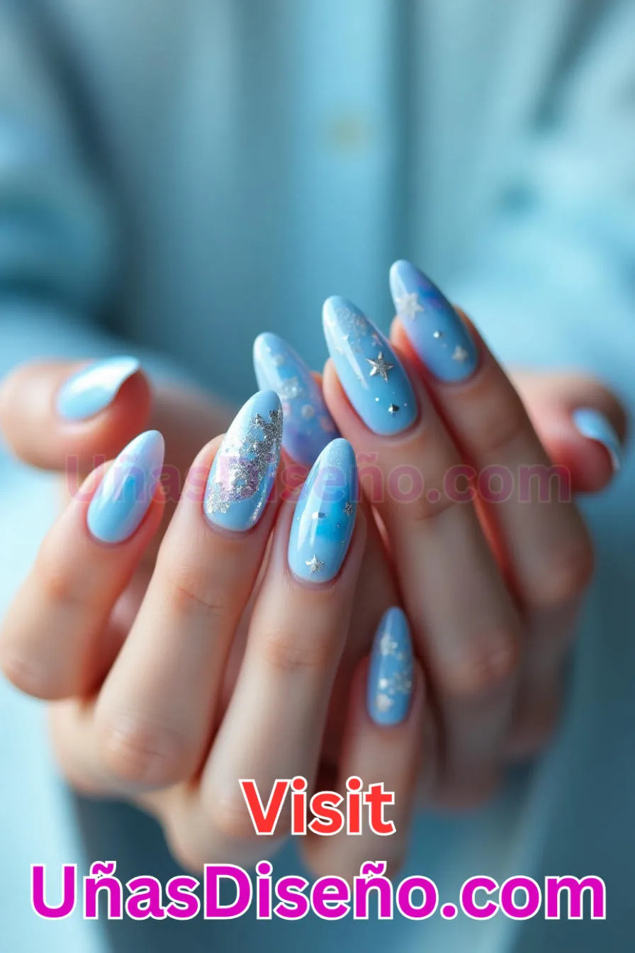 1. Resplandor celeste - Tendencias 2025 30 Estilos de Uñas Almendra que Marcan la Diferencia (7).jpeg