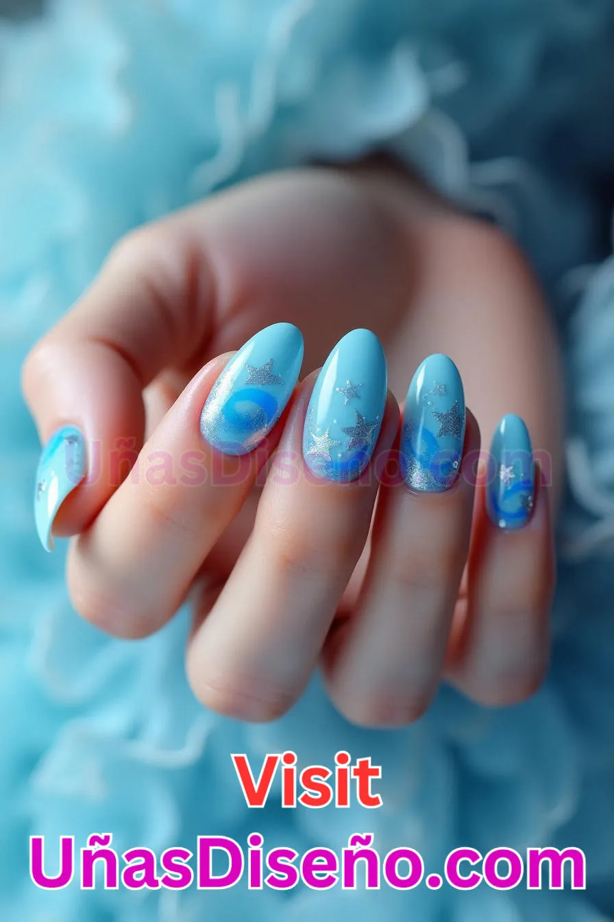 1. Resplandor celeste - Tendencias 2025 30 Estilos de Uñas Almendra que Marcan la Diferencia (9).jpeg