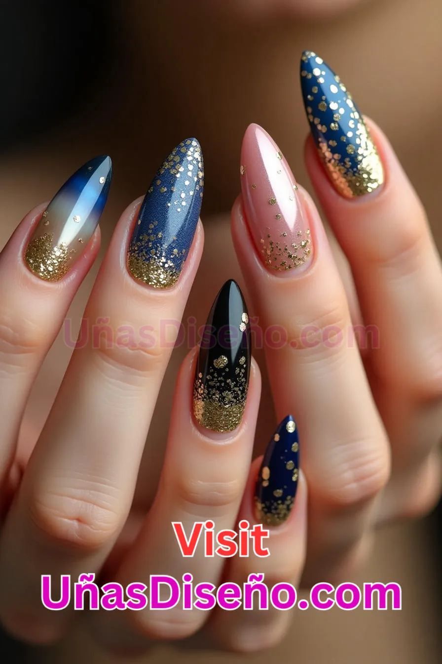 10 Uñas con purpurina dorada Los 25 Mejores Diseños de Uñas Para Principiantes 1.jpeg