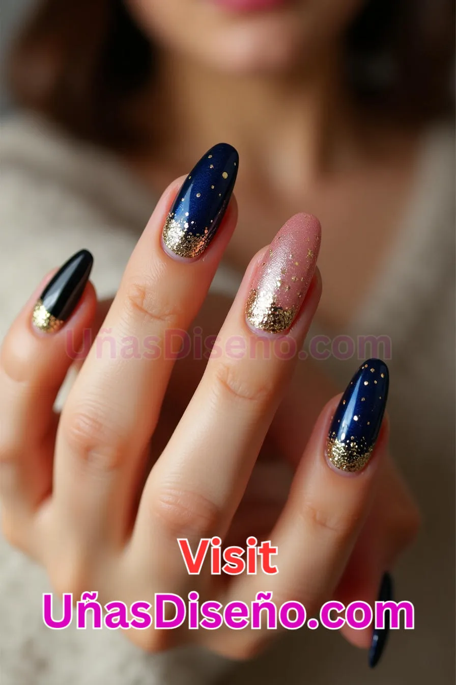 10 Uñas con purpurina dorada Los 25 Mejores Diseños de Uñas Para Principiantes 2.jpeg