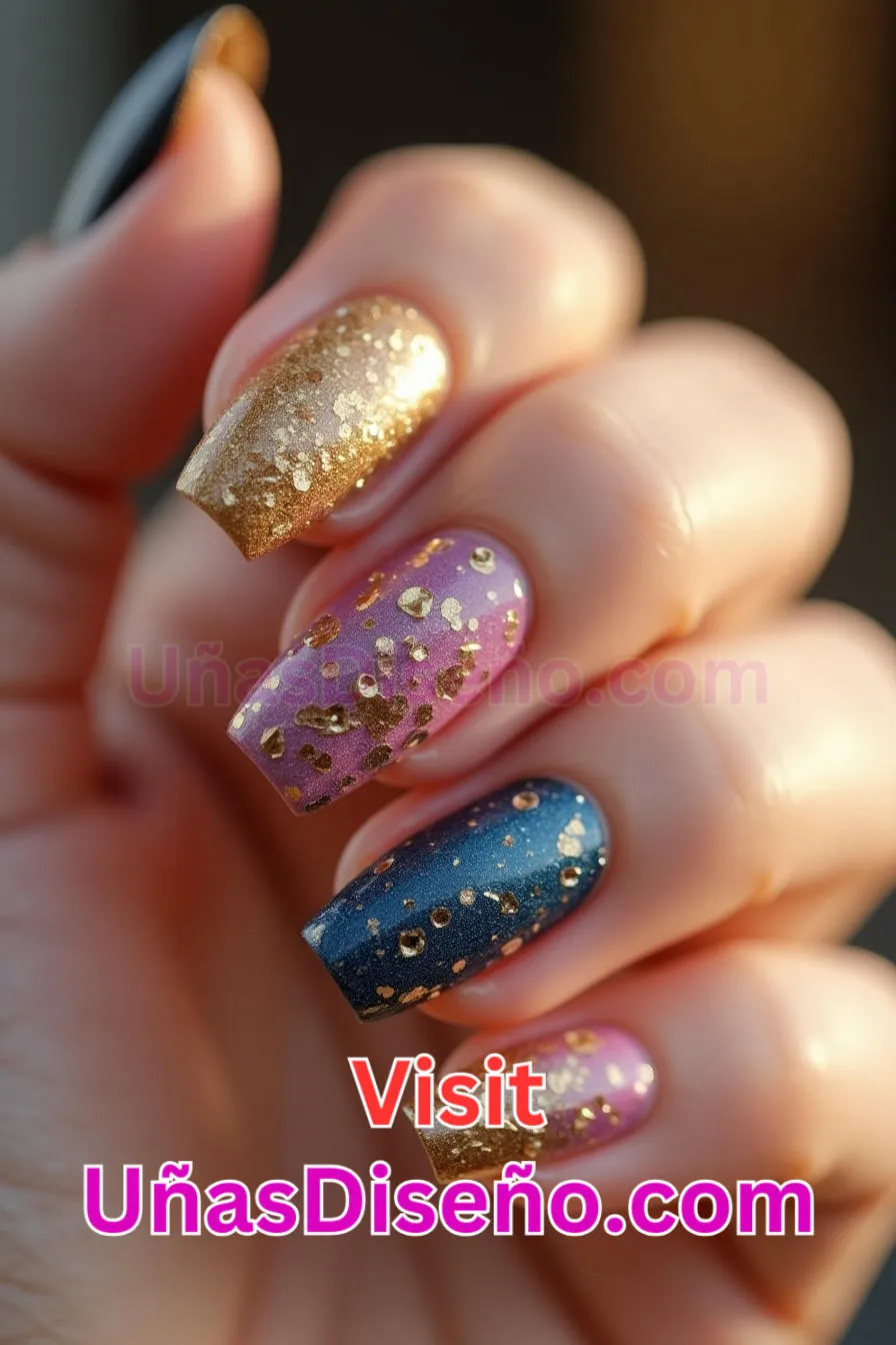 10 Uñas con purpurina dorada Los 25 Mejores Diseños de Uñas Para Principiantes 4.jpeg