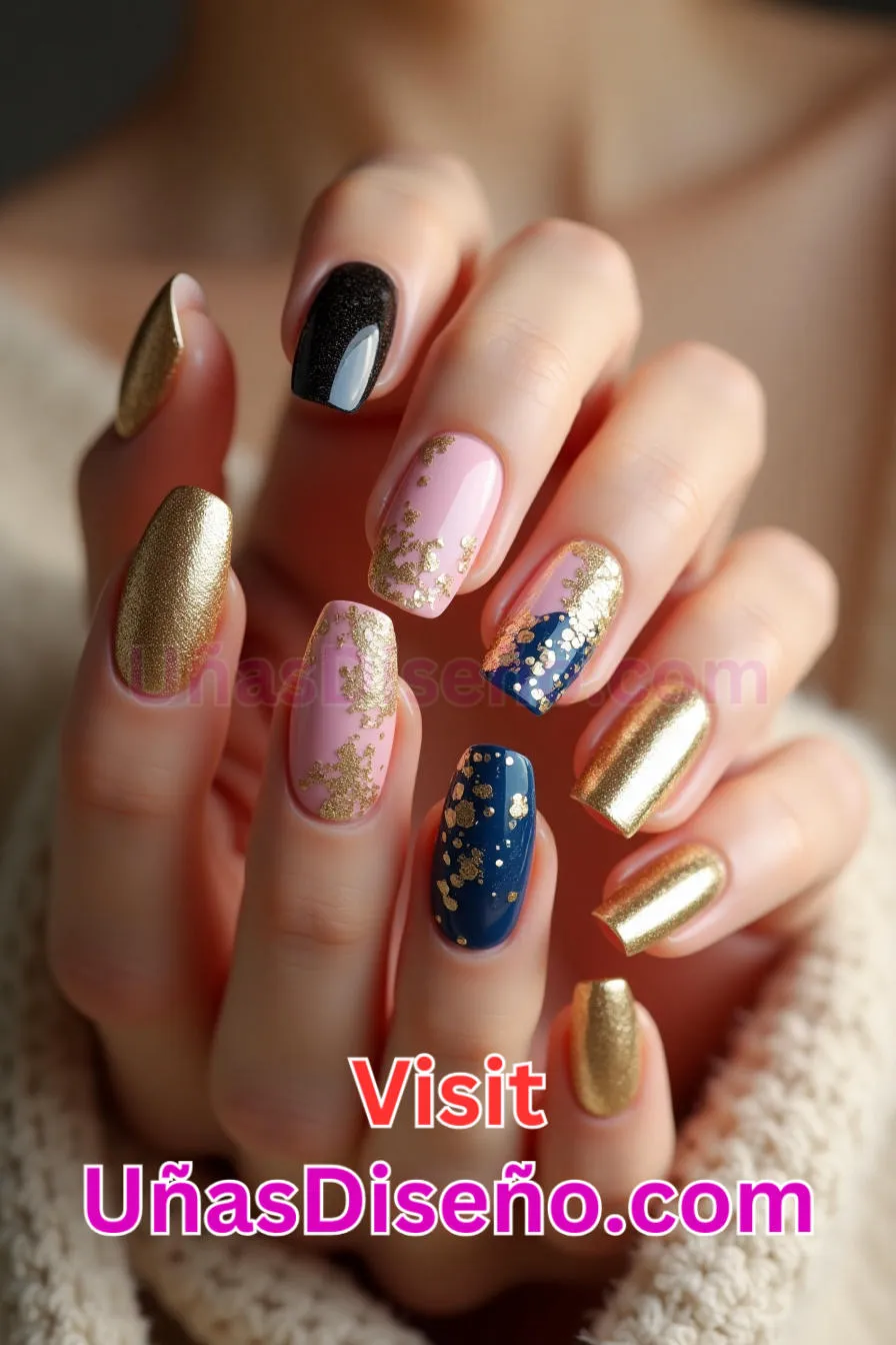 10 Uñas con purpurina dorada Los 25 Mejores Diseños de Uñas Para Principiantes 5.jpeg