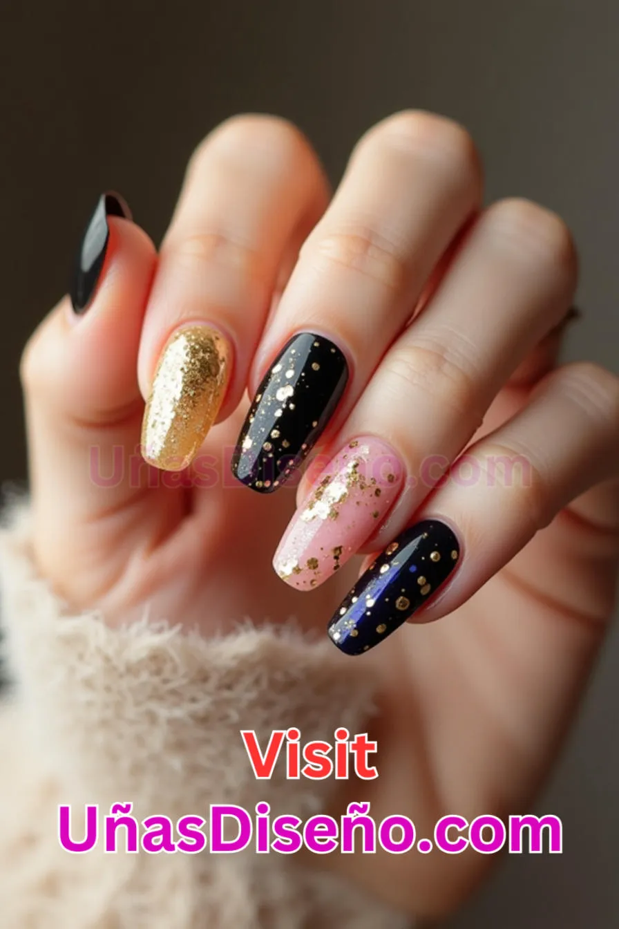 10 Uñas con purpurina dorada Los 25 Mejores Diseños de Uñas Para Principiantes 6.jpeg