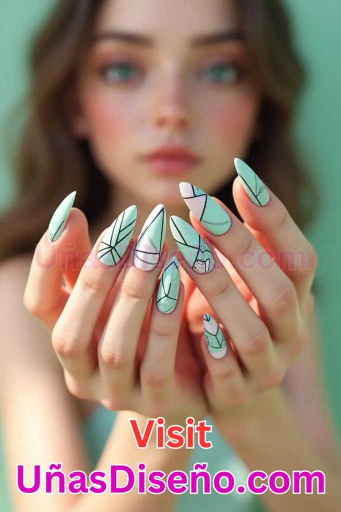 10. Diseño de uñas de verano con verde menta y líneas geométricas (2).jpeg