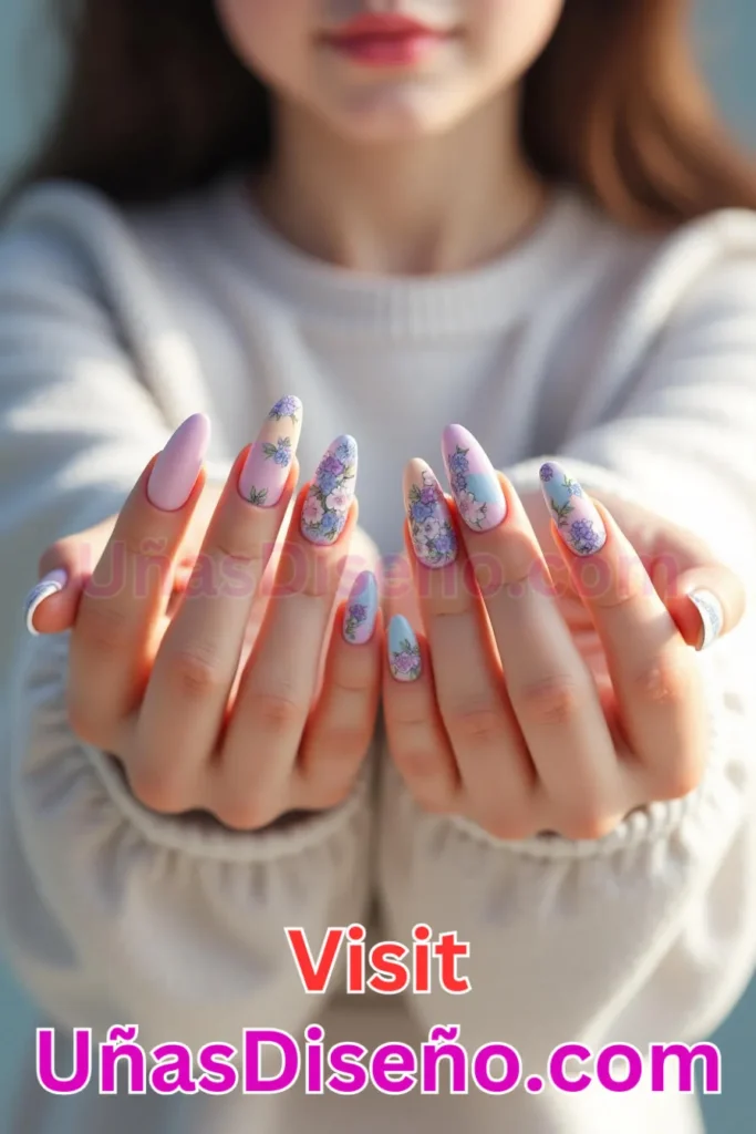 10. Diseños de uñas con estampado floral de hortensias en tonos pastel (1).jpeg