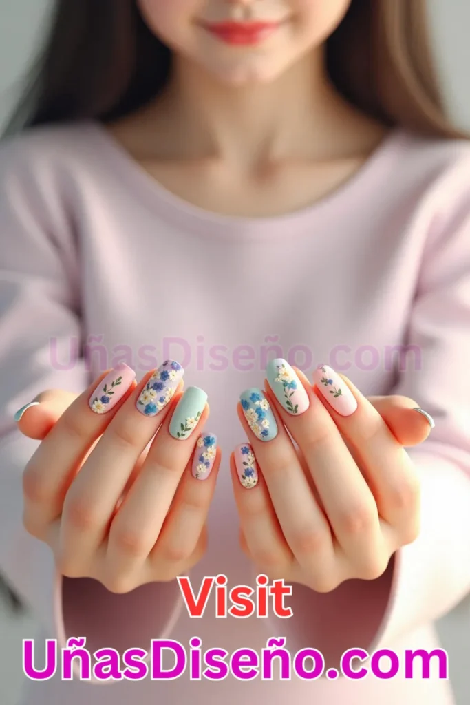 10. Diseños de uñas con estampado floral de hortensias en tonos pastel (3).jpeg