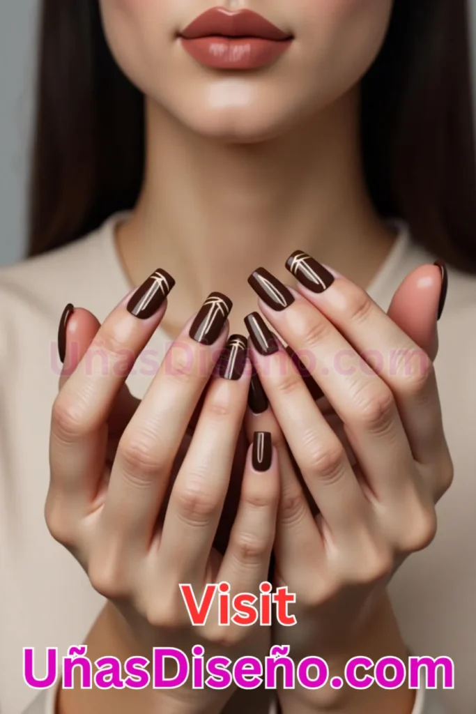 10. Manicura Minimalista en Chocolate y Beige - 15 Diseños de Uñas de Chocolate Oscuro que Complementarán tu Look a la Perfección (2).jpeg