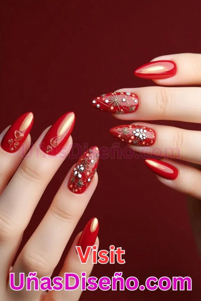 10. Rojo Translúcido con Copos de Nieve Diseños de Uñas Navideñas (2).jpeg