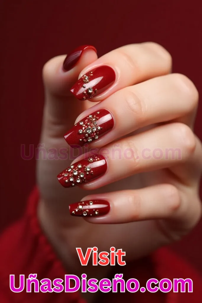 10. Rojo Translúcido con Copos de Nieve Diseños de Uñas Navideñas (3).jpeg