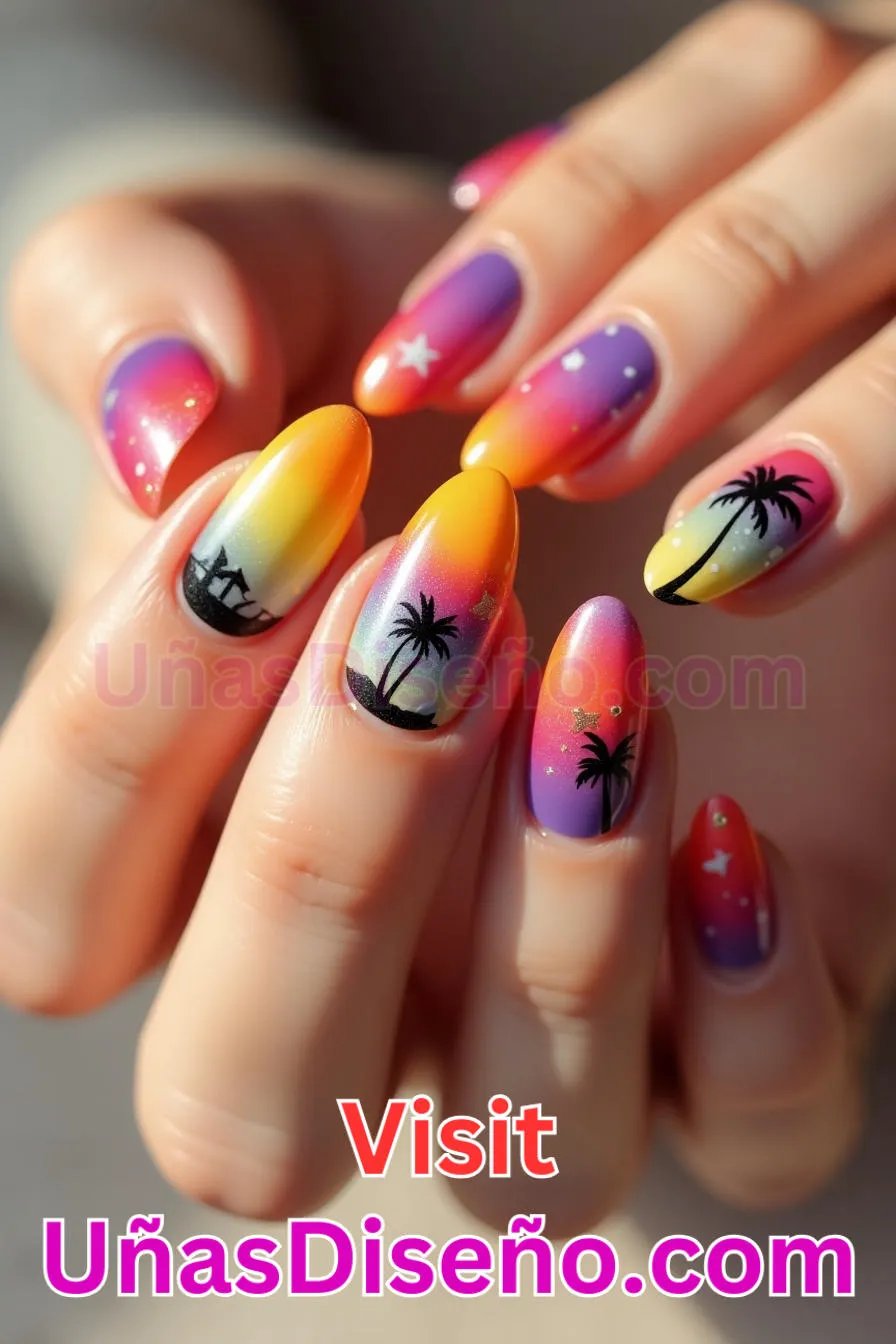 10. Tropical Sunset Vibes - Tendencias 30 Estilos de Uñas Almendra que Marcan la Diferencia (1).jpeg