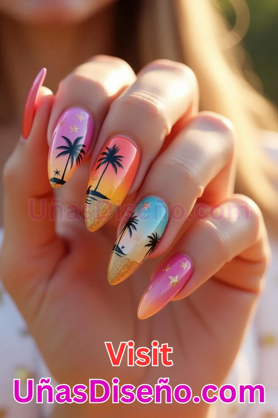 10. Tropical Sunset Vibes - Tendencias 30 Estilos de Uñas Almendra que Marcan la Diferencia (3).jpeg