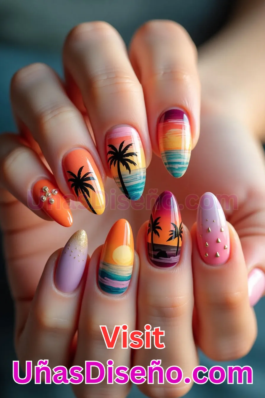 10. Tropical Sunset Vibes - Tendencias 30 Estilos de Uñas Almendra que Marcan la Diferencia (5).jpeg