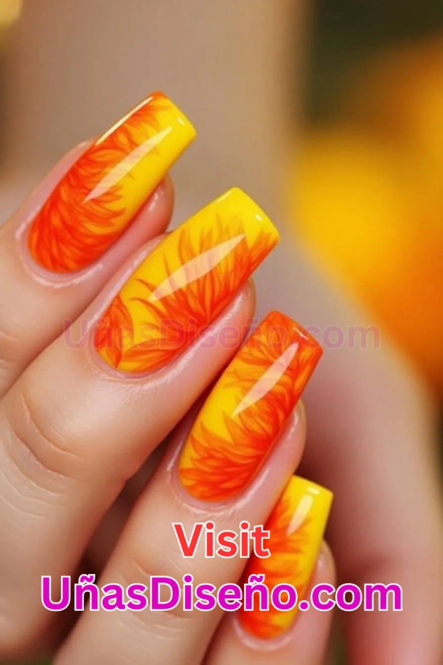 10. Uñas de Neón Amarillo y Naranja para el Verano - 15 Diseños de uñas de neón de moda para un look atrevido y vibrante 1.jpeg
