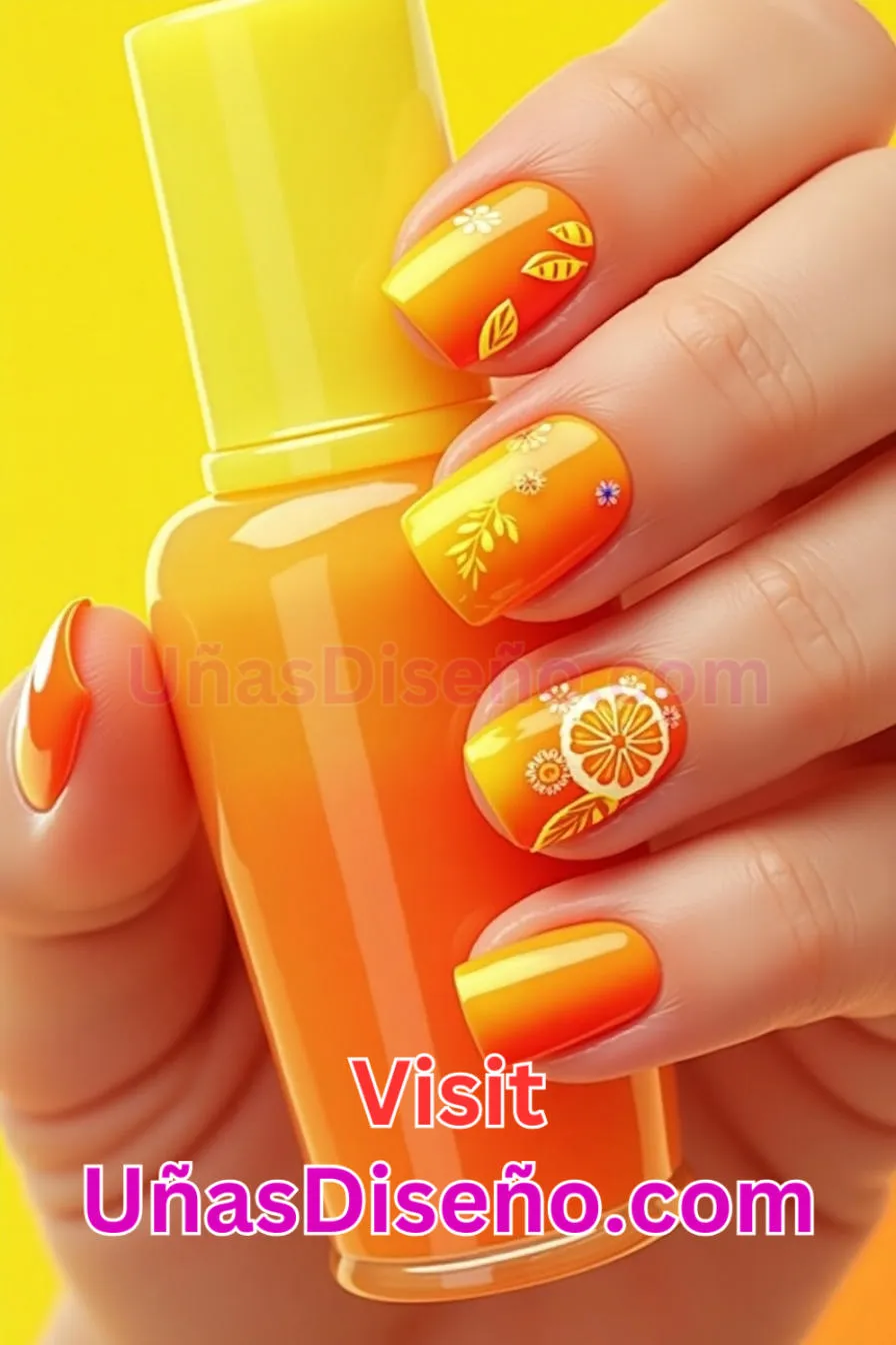 10. Uñas de Neón Amarillo y Naranja para el Verano - 15 Diseños de uñas de neón de moda para un look atrevido y vibrante 3.jpeg