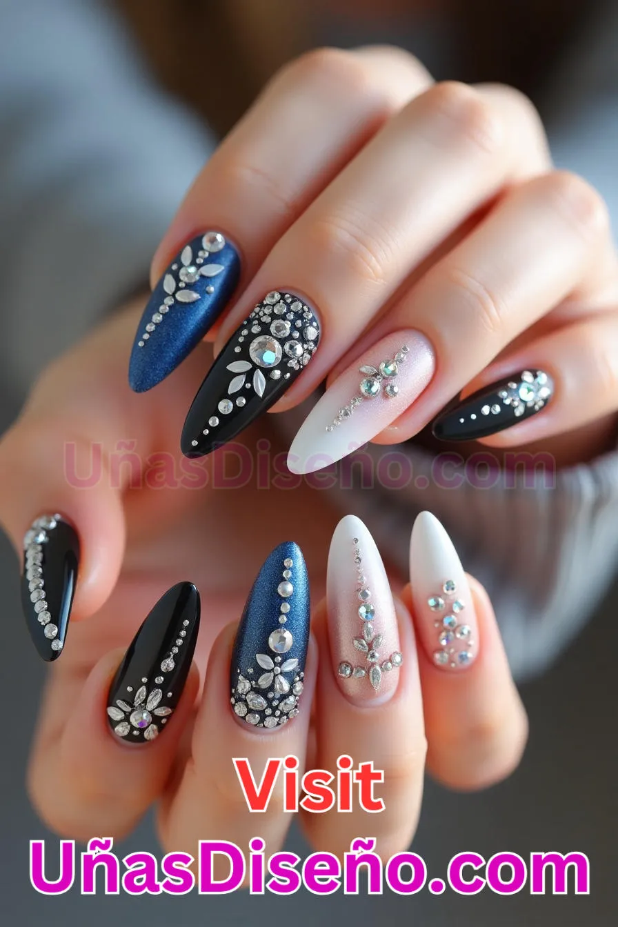 11. Brillantes incrustaciones de pedrería - Cómo Elegir el Diseño Perfecto para Uñas Almendra 21 Ideas Exclusivas para Brillar (1).jpeg