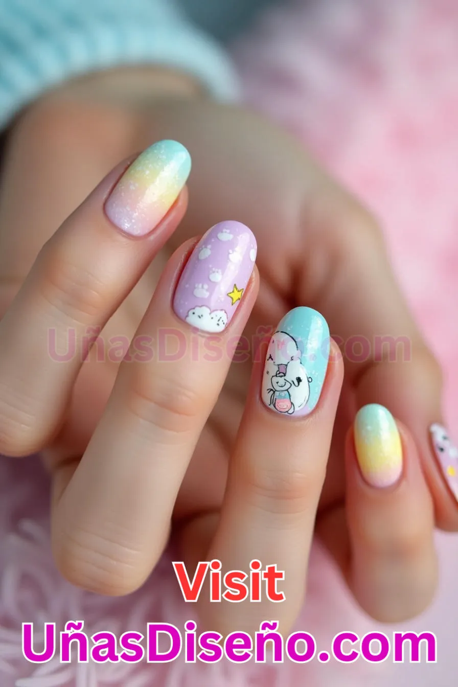 11. Care Bear Recubierto - Los 20 mejores diseños de uñas con purpurina para lucir un look deslumbrante (1).jpeg