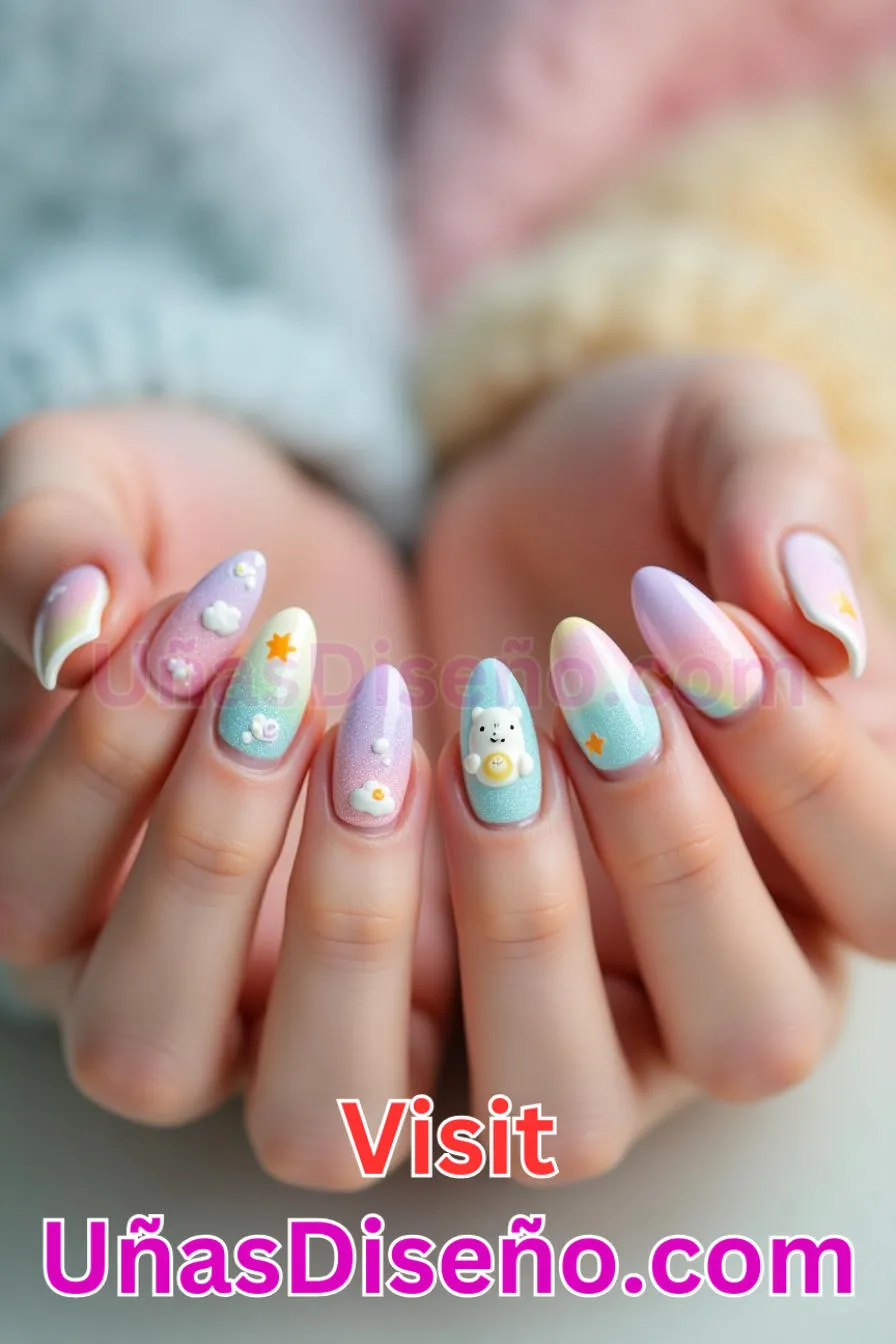11. Care Bear Recubierto - Los 20 mejores diseños de uñas con purpurina para lucir un look deslumbrante (10).jpeg