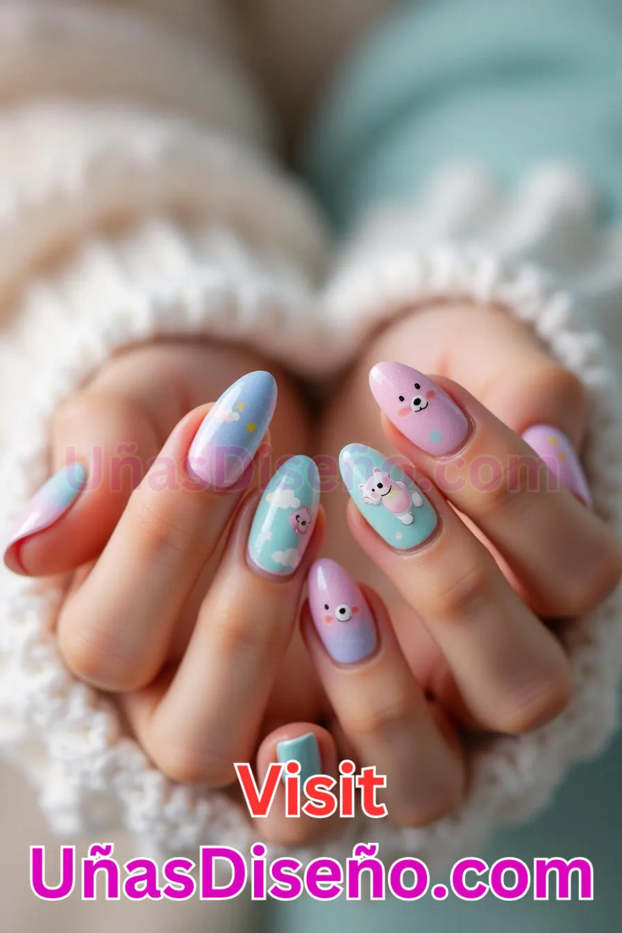 11. Care Bear Recubierto - Los 20 mejores diseños de uñas con purpurina para lucir un look deslumbrante (12).jpeg