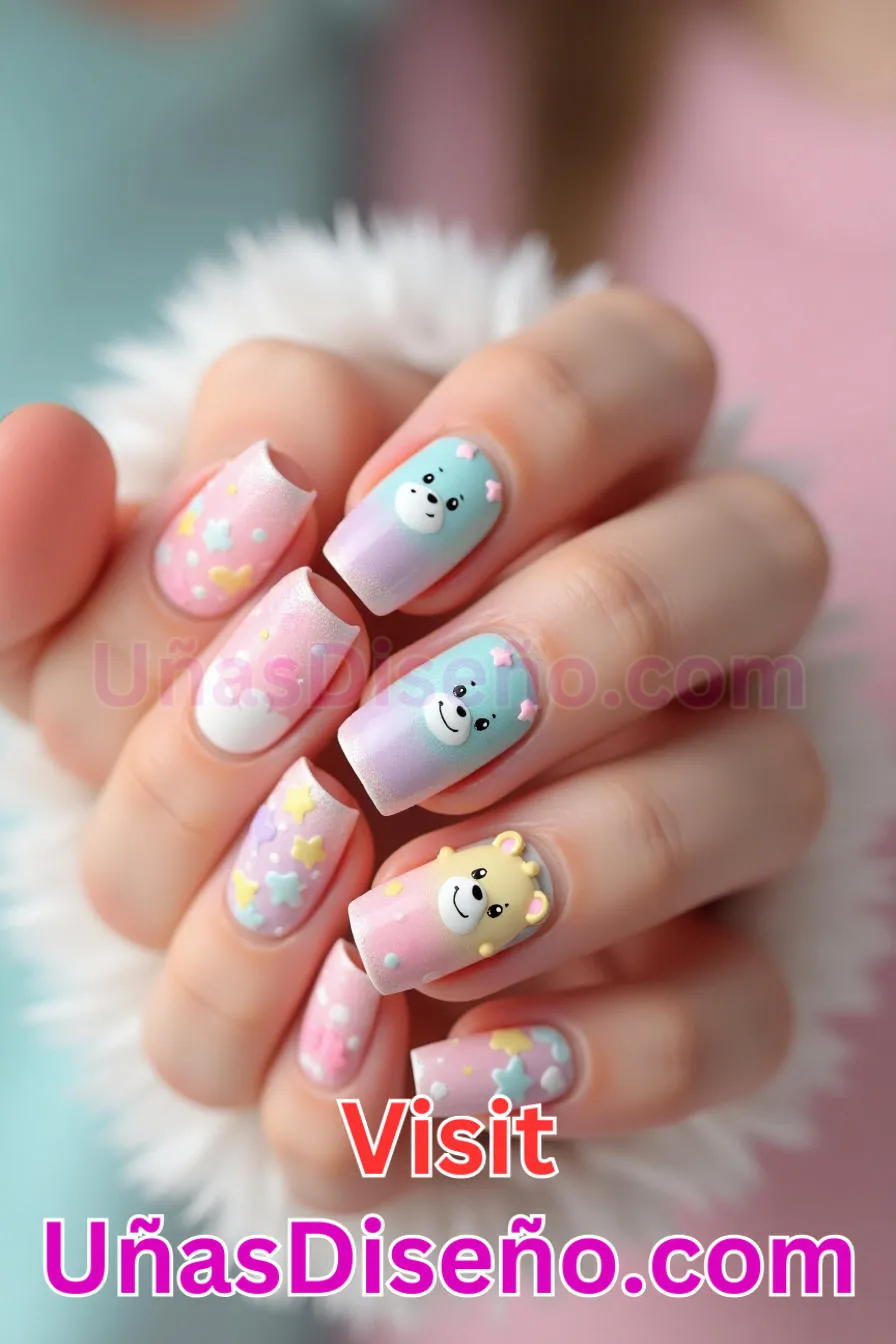 11. Care Bear Recubierto - Los 20 mejores diseños de uñas con purpurina para lucir un look deslumbrante (2).jpeg