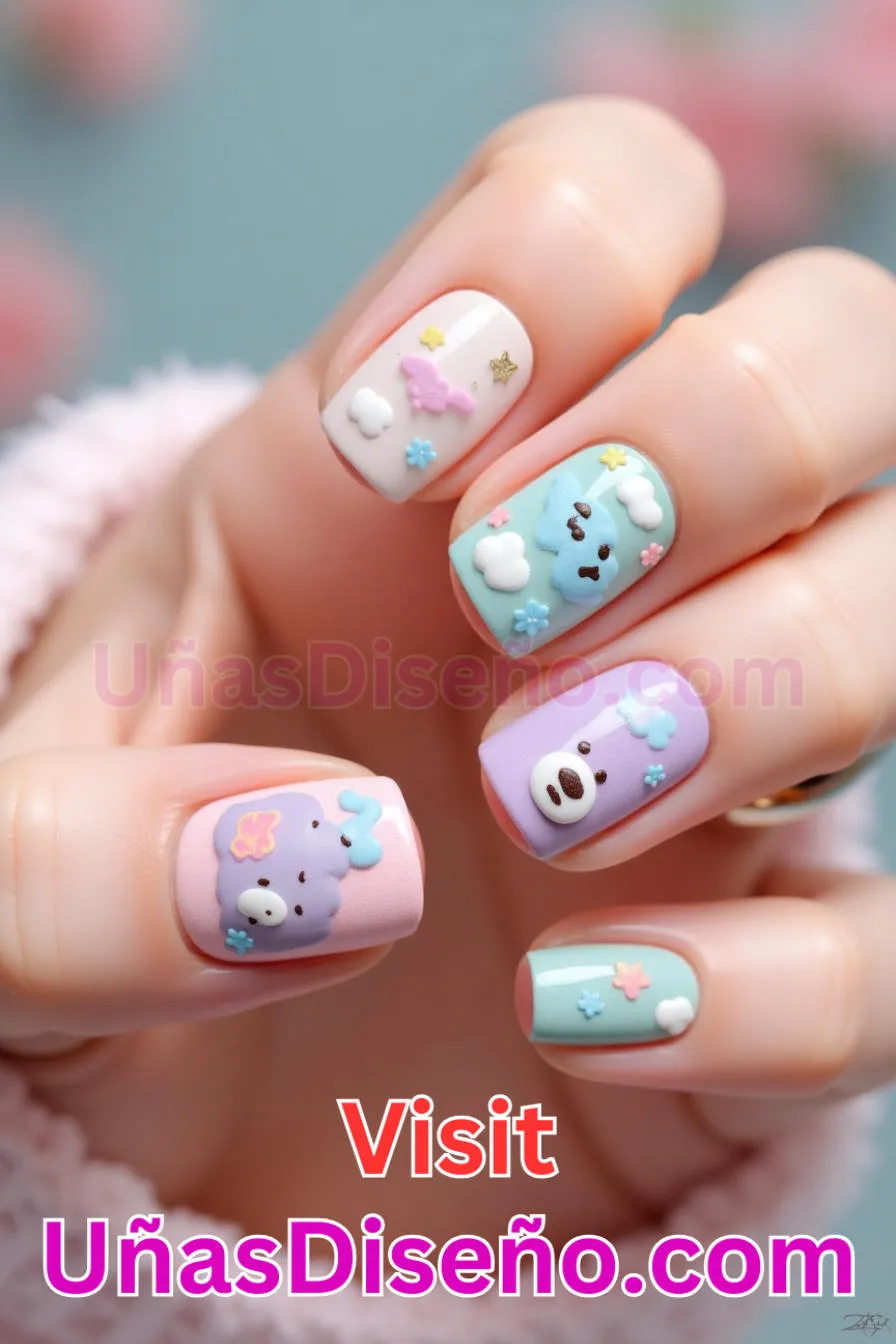 11. Care Bear Recubierto - Los 20 mejores diseños de uñas con purpurina para lucir un look deslumbrante (3).jpeg