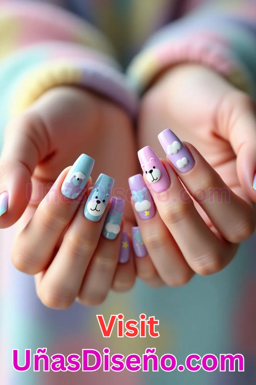 11. Care Bear Recubierto - Los 20 mejores diseños de uñas con purpurina para lucir un look deslumbrante (9).jpeg