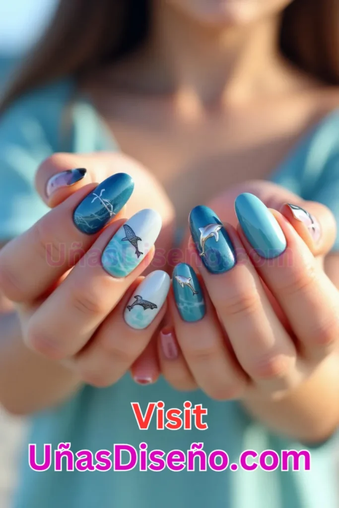 11. Delfín Diseños de uñas - 51 Diseños de uñas con estampado animal para combinar a la perfección con tus vestidos (2).jpeg