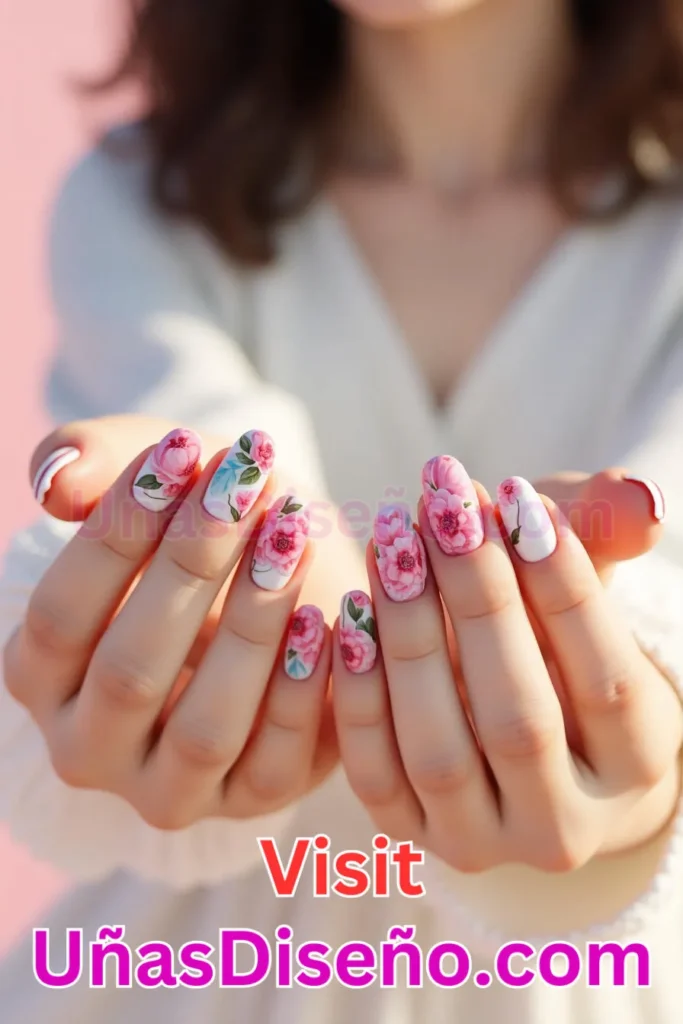 11. Diseños de uñas con estampado floral y detalles de peonías rosas (3).jpeg