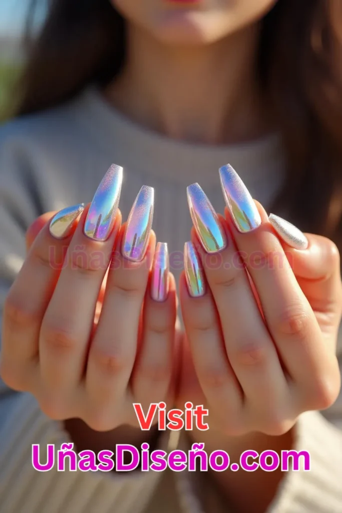 11. Magia de láminas holográficas - 25 innovadores diseños de uñas semipermanentes para un look elegante y duradero (1).jpeg