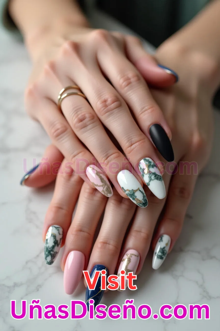 11. Mármol Efecto Almendra - 20 Uñas de Almendra Elegance Diseños exclusivos para un look sofisticado (2).jpeg
