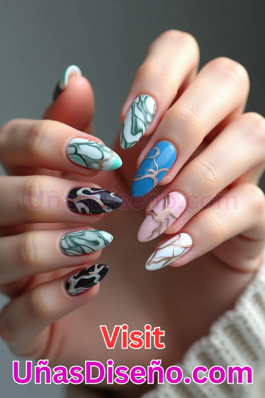 11. Mármol Efecto Almendra - 20 Uñas de Almendra Elegance Diseños exclusivos para un look sofisticado (4).jpeg