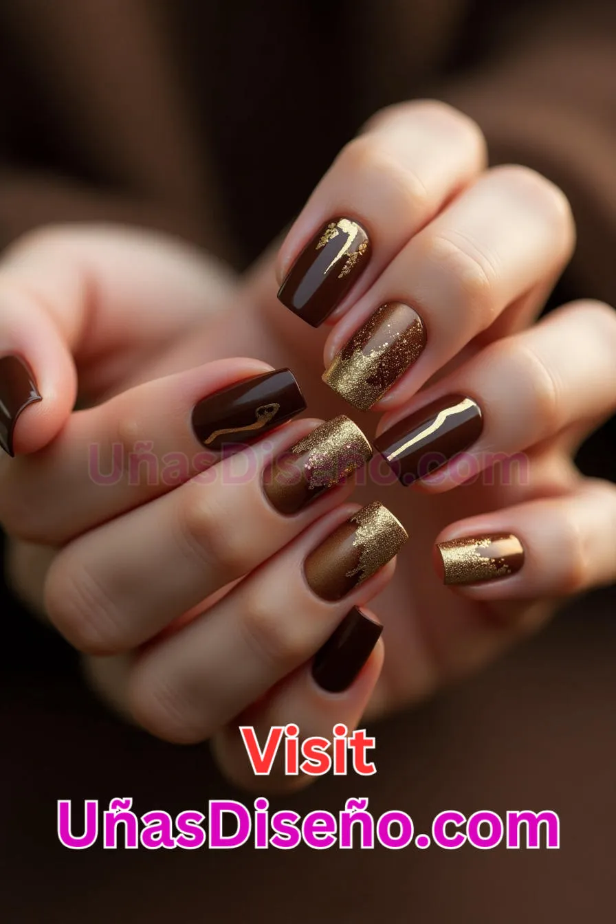 12 Uñas de oro con chocolate Los 25 Mejores Diseños de Uñas Para Principiantes 1.jpeg