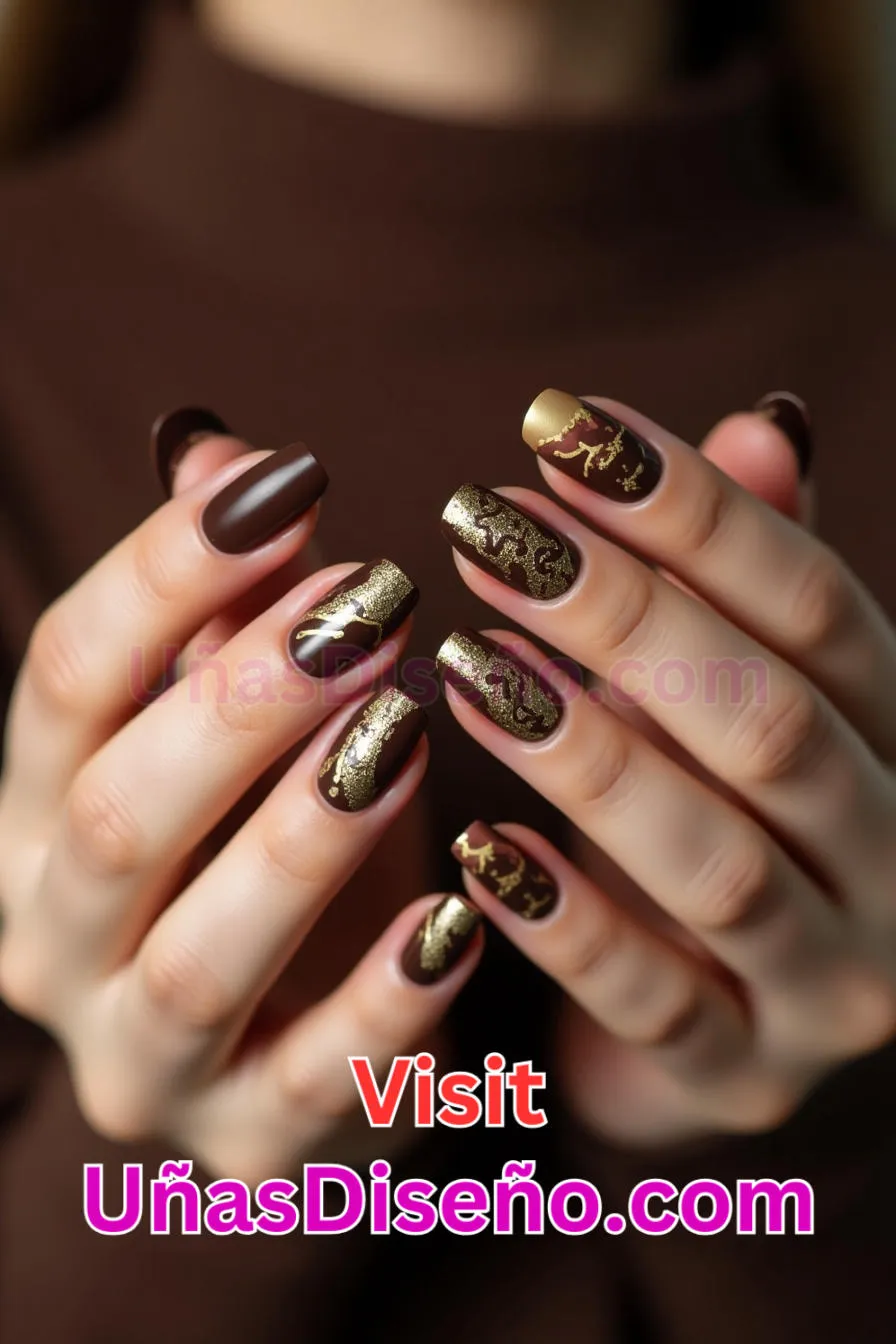 12 Uñas de oro con chocolate Los 25 Mejores Diseños de Uñas Para Principiantes 2.jpeg