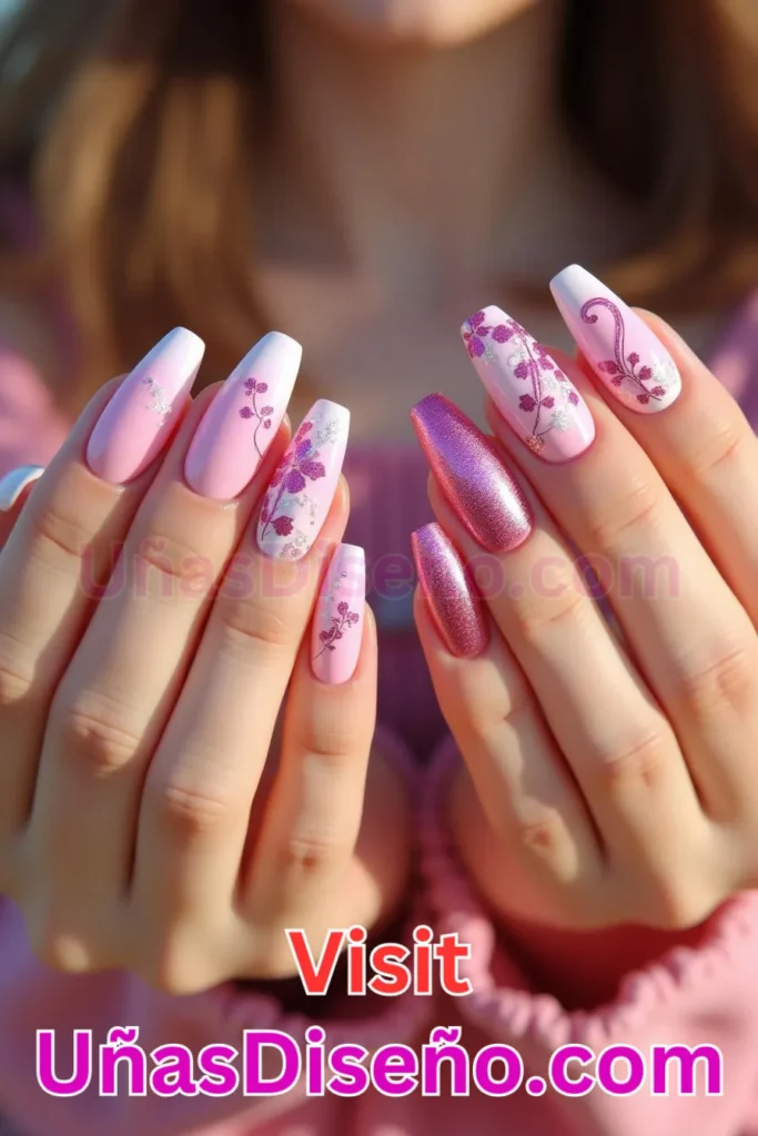 12. Diseño de uñas de verano con destellos fucsia y acabado metálico (2).jpeg