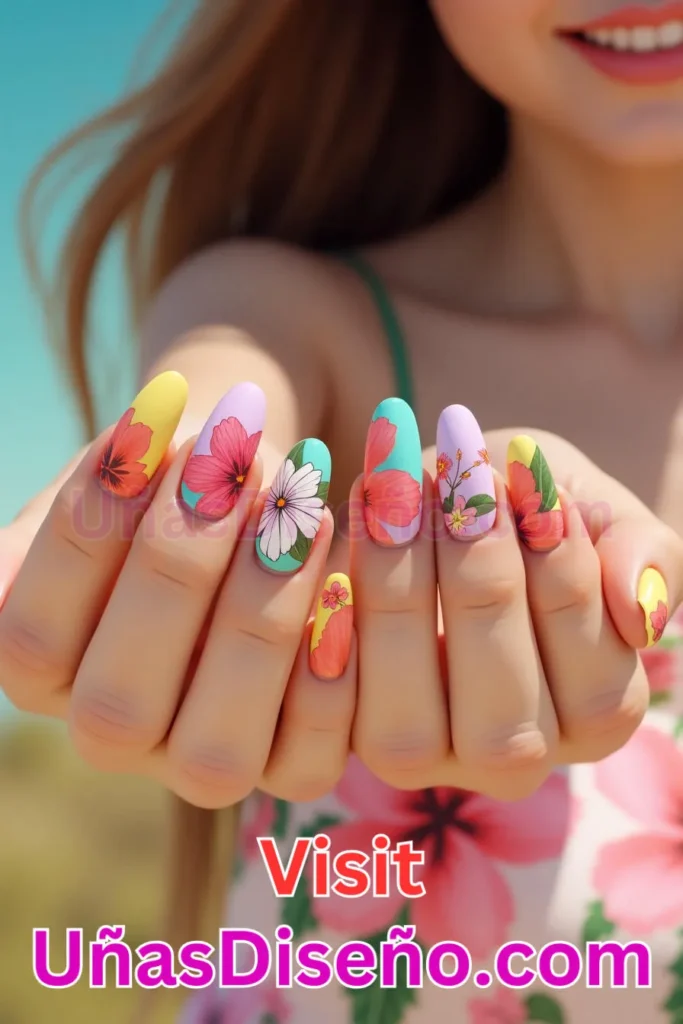 12. Diseños de uñas con estampado floral y motivos exóticos de hibisco (2).jpeg