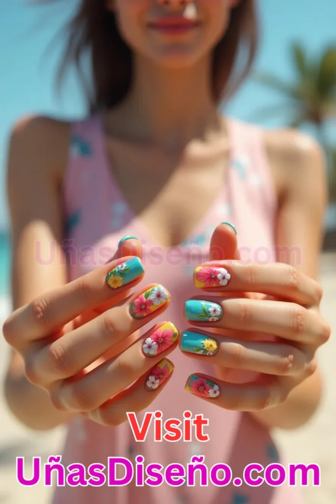 12. Diseños de uñas con estampado floral y motivos exóticos de hibisco (3).jpeg