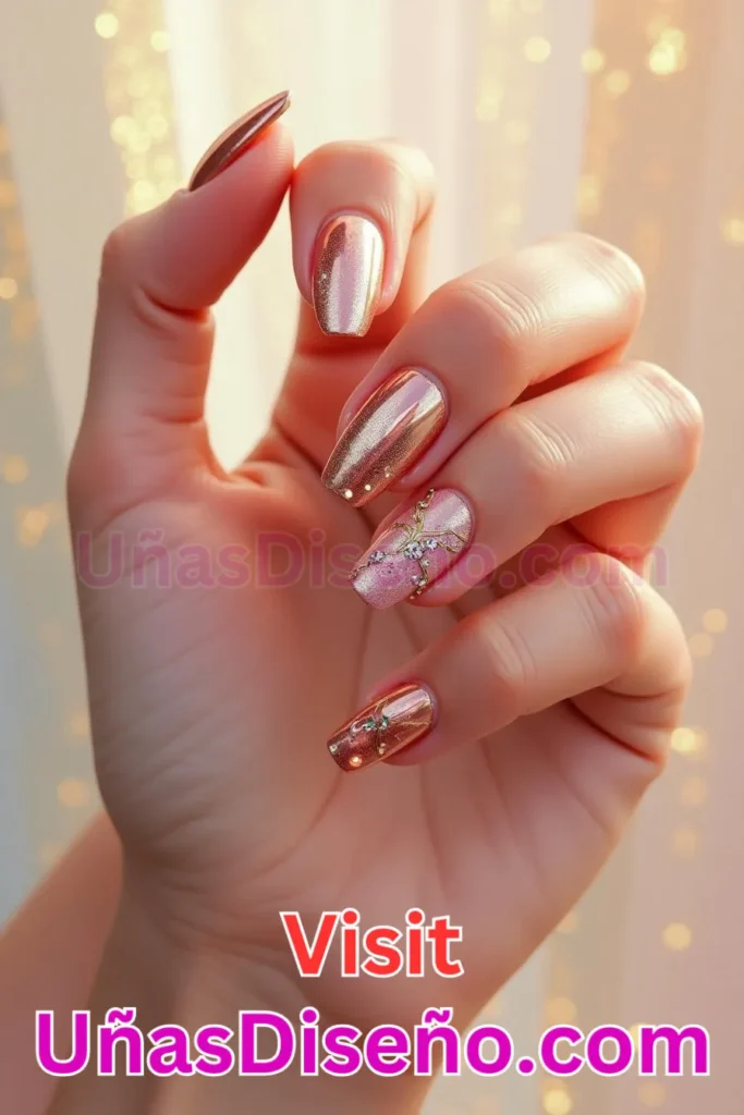 12. Esplendor en oro rosa - 25 fascinantes ideas de esmaltes de uñas de gel para un look de salón perfecto (5).jpeg