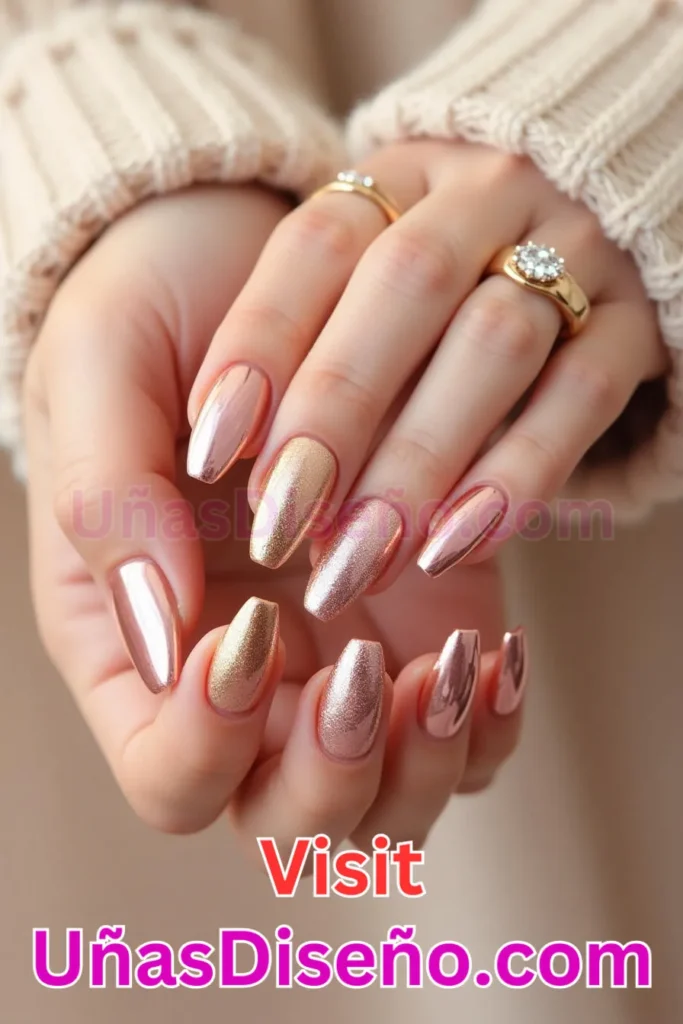 12. Esplendor en oro rosa - 25 fascinantes ideas de esmaltes de uñas de gel para un look de salón perfecto (6).jpeg