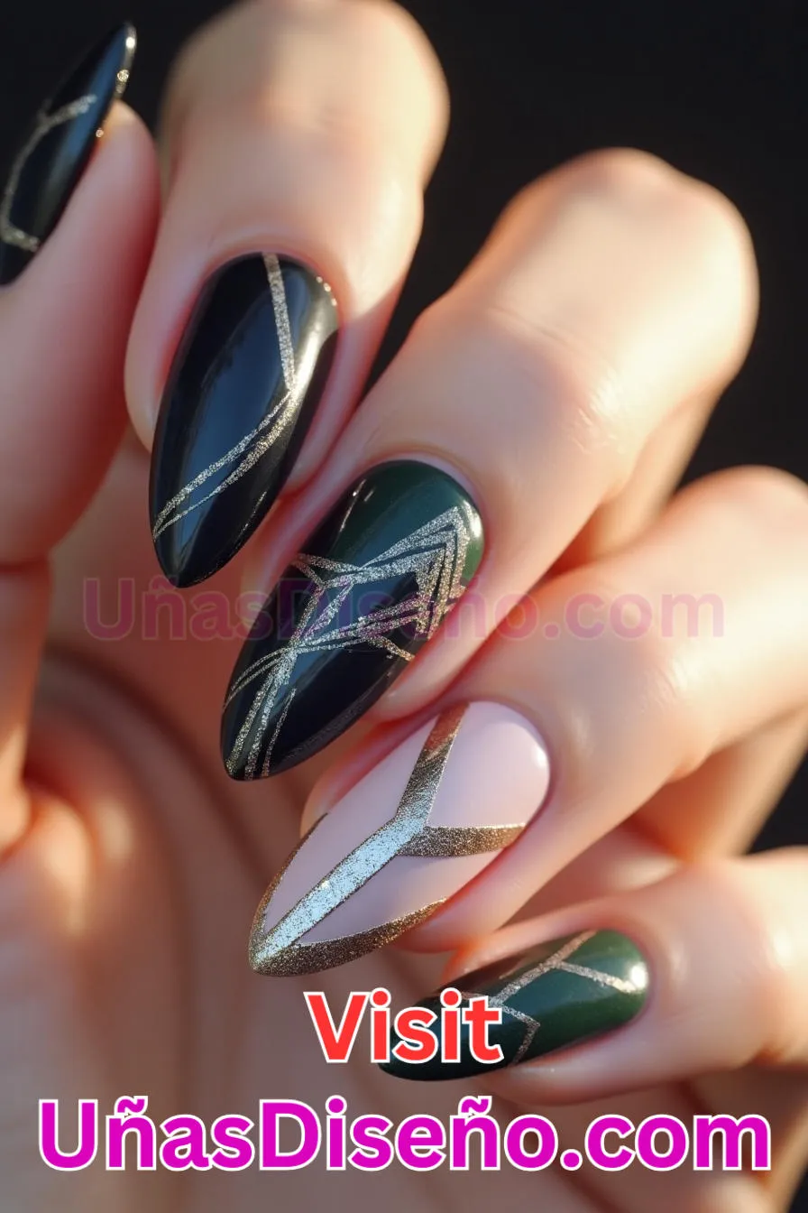 12. Glitter Geometry Fusion - Tendencias 30 Estilos de Uñas Almendra que Marcan la Diferencia (2).jpeg