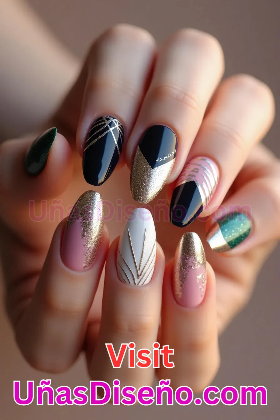 12. Glitter Geometry Fusion - Tendencias 30 Estilos de Uñas Almendra que Marcan la Diferencia (3).jpeg