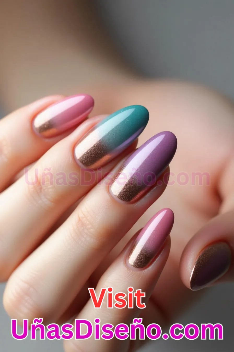 12. Gradiente de tres tonos - Los 20 mejores diseños de uñas con purpurina para lucir un look deslumbrante (3).jpeg