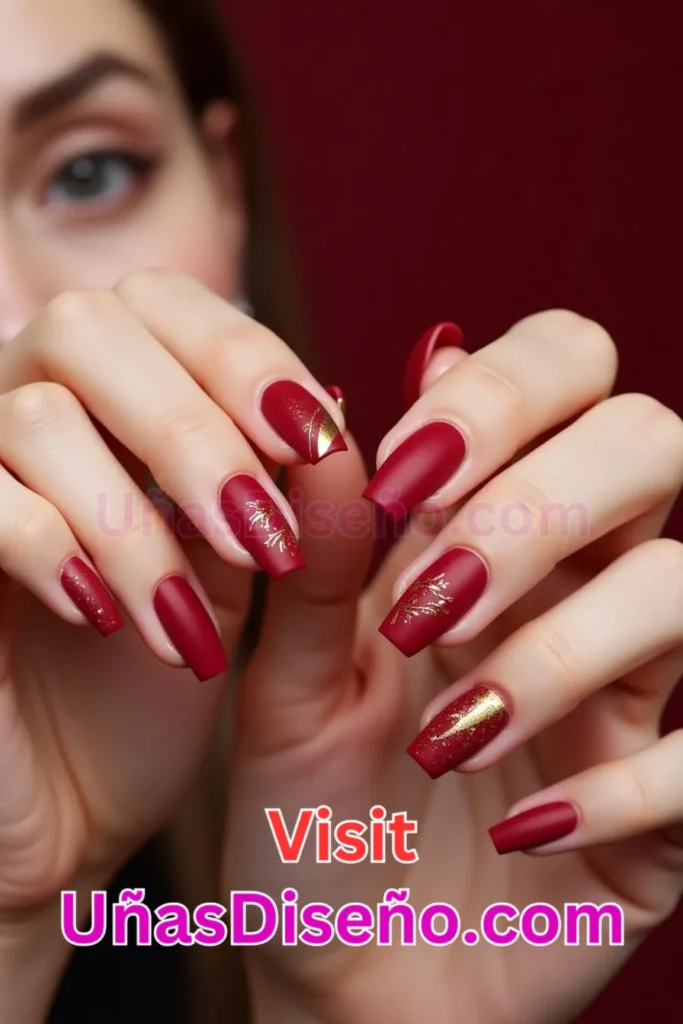 12. Matte Cherry con Pinceladas Doradas (1)