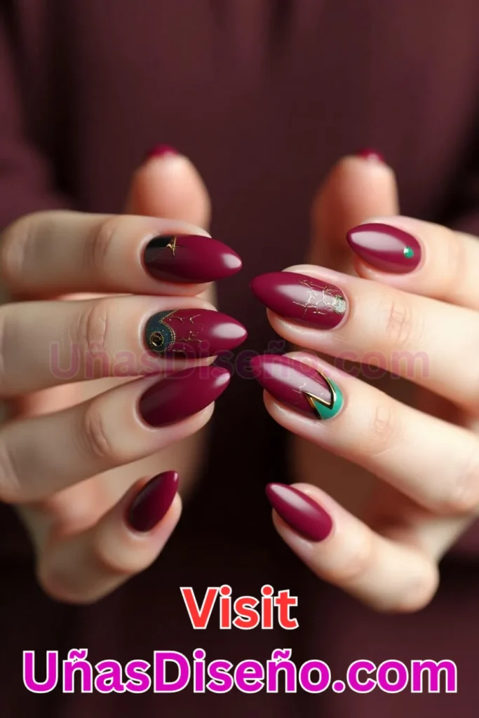 12. Opulentos diseños de uñas en rojo merlot almendrado (1)