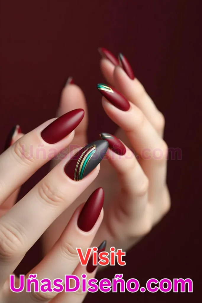 12. Opulentos diseños de uñas en rojo merlot almendrado (2)