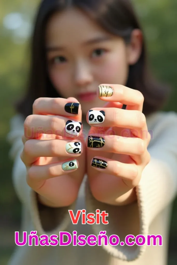 12. Panda Diseños de uñas - 51 Diseños de uñas con estampado animal para combinar a la perfección con tus vestidos (1).jpeg